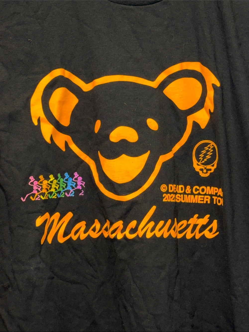 Dead & Company Massachusetts 2022 T-Shirt Orange Dancing Bear Graphic